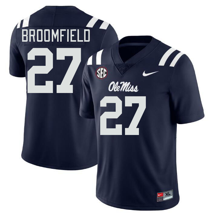 Men #27 Pat Broomfield Ole Miss Rebels College Football Jerseys Stitched-Navy